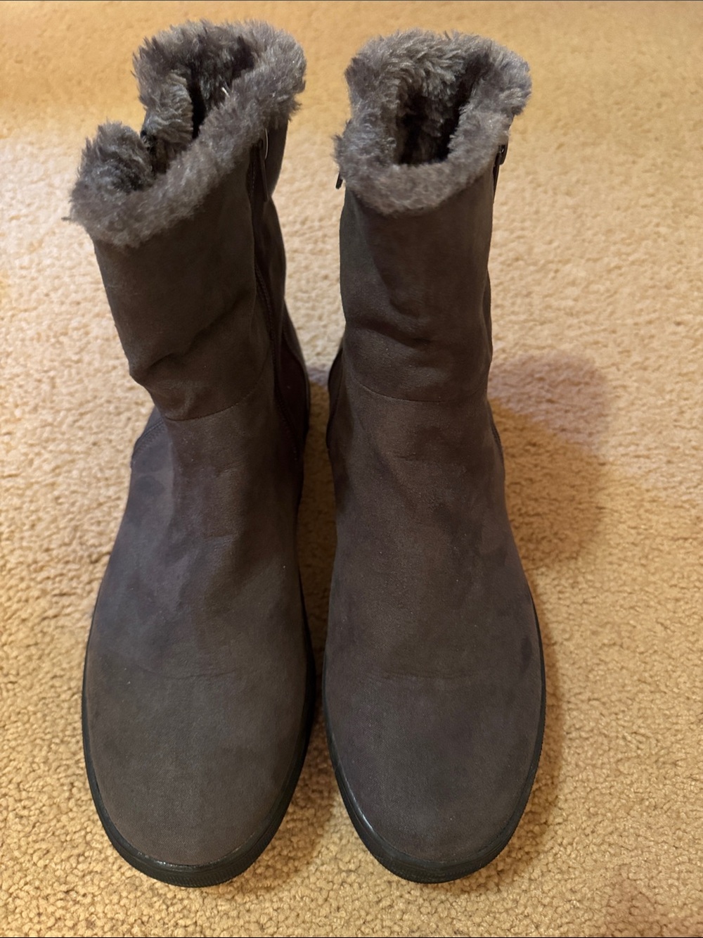 MIA NEW Women's Faux-Suede Fur-Lined Ankle Boots - Gray, Sz 10